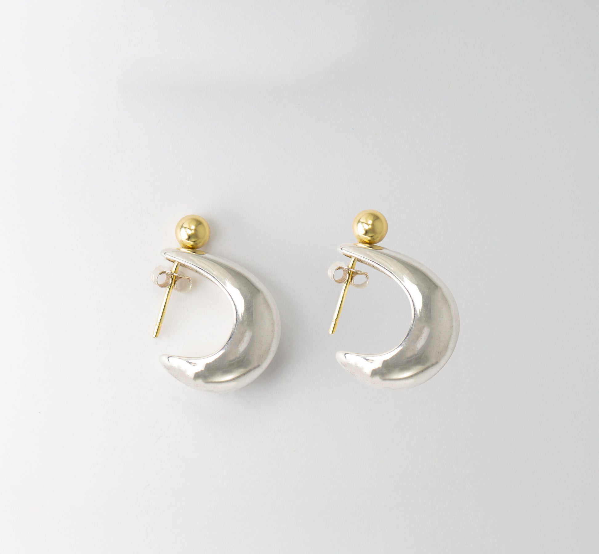 Crescent shaped solid sterling silver and 14k gold vermeil earrings