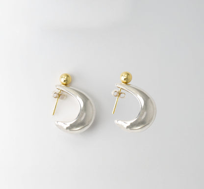 Crescent shaped solid sterling silver and 14k gold vermeil earrings